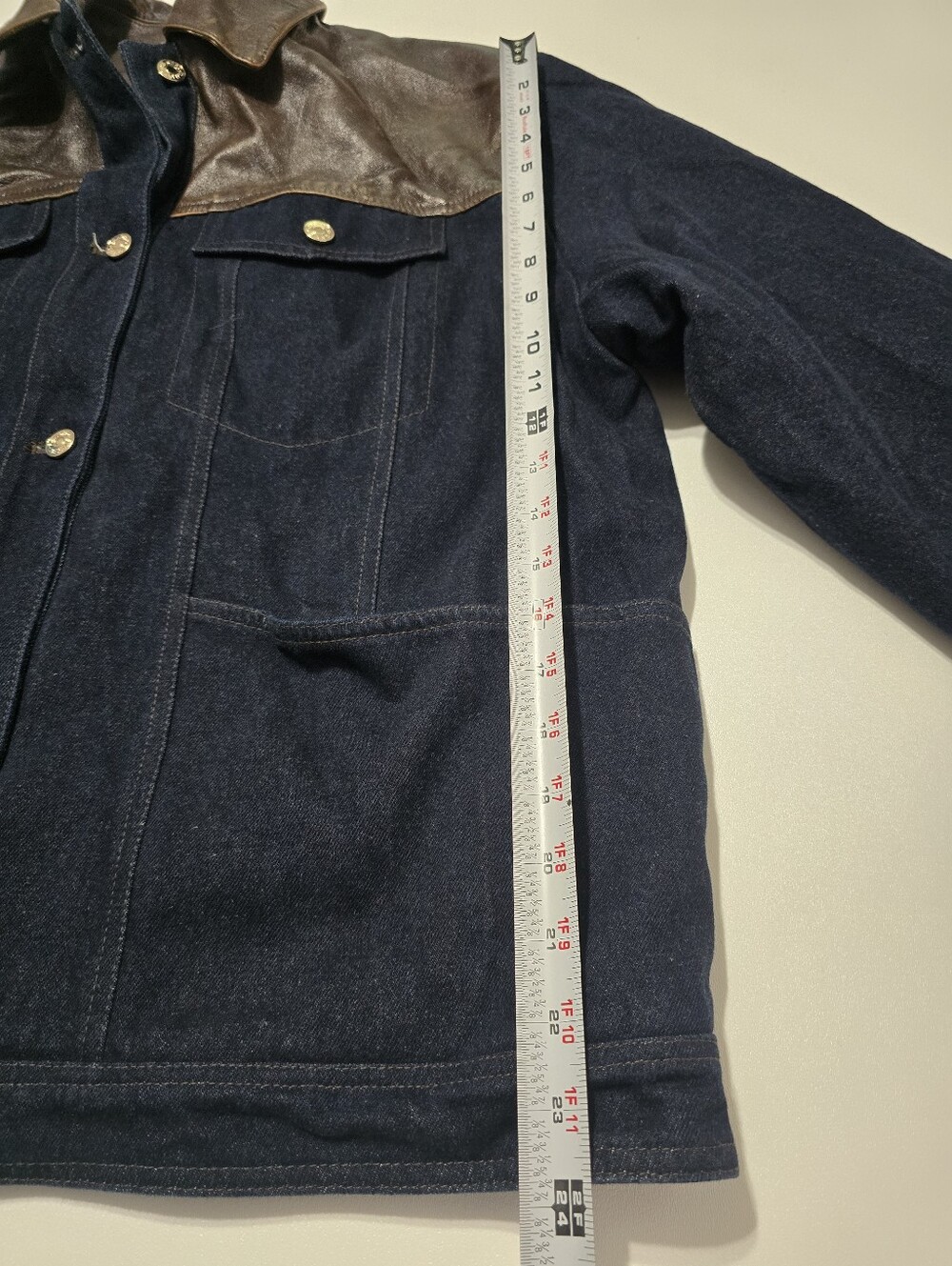 Sandro Raphael Denim Jacket With Leather Detail Long Sleeve Front Button Size L - Picture 12 of 16